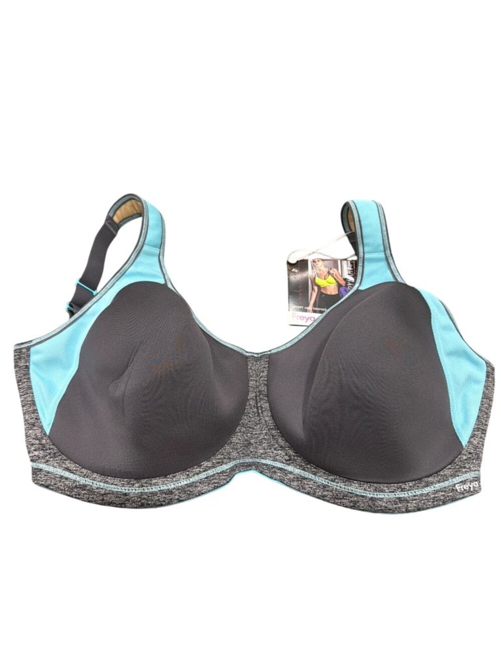 Freya Active Sonic Underwire Sports Bra 32H Carbon Gray & Blue NWT